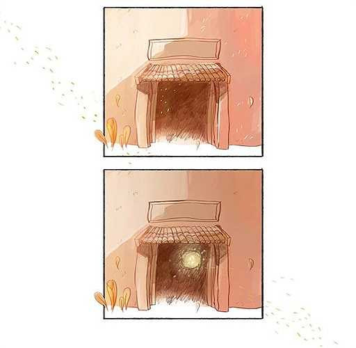 Trời nhá nhem tối, bây giờ chị em Liên mới thấy thằng cu bé xách điếu đóm và khiêng hai cái ghế trên lưng ở trong ngơ đi ra: Chị Tí, mẹ nó, theo sau, đội cái chỏng trên đầu và tay mang không biết bao nhiêu là đồ đạc: tất cả cái cửa hàng của chị.