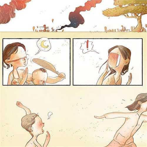 Một gian hàng bé thuê lại của bà lão móm ngăn ra bằng một tấm phên nứa dán giấy nhật trình. Mẹ Liên giao cho Liên trông coi - bà còn bận làm hàng xáo - và buổi tối thì hai chị em cùng ngủ ở đây để trông hàng.