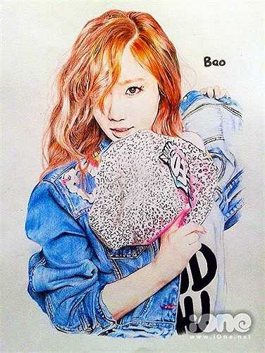 Loạt ảnh vẽ sao Hàn của Bảo cũng được nhiều người xem xuýt xoa khen ngợi, như bức về Tae Yeon (SNSD)...