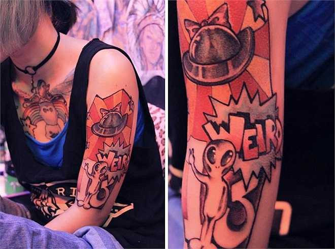 Cận cảnh hình xăm kín tay của nữ sinh 9X.