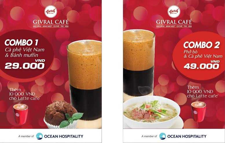 Givral Café tặng khách hàng 02 combo khuyến mại hấp dẫn.