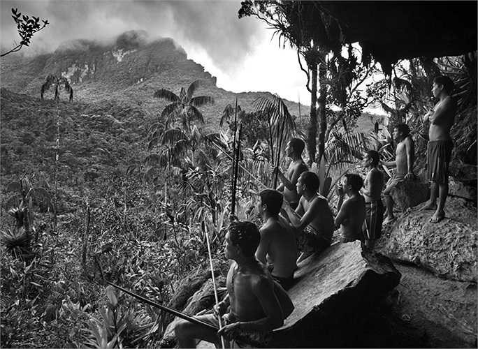 Các chiến binh người Yanomami nhìn ra khu rừng ở Pico da Neblina với độ cao 3km tính từ mực nước biển