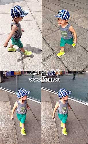 Cậu bé thường được ba Khôi, mẹ Anh diện quần lửng mix với áo phông cùng giày thể thao năng động rất sành điệu