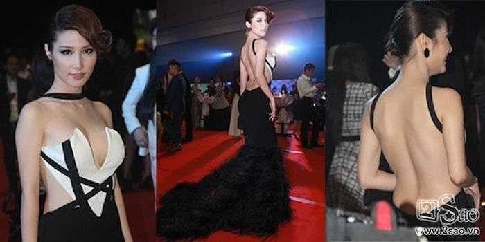 Xuất hiện trong đêm hội chân dài 8, Diễm My khiến quan khách có mặt 'đứng ngồi không yên' vì độ sexy hết cỡ của chiếc đầm nữ diễn viên mặc. Không chỉ cắt cup ngực táo bạo, bộ đầm còn thiết kế khoe trọn tấm lưng ong.