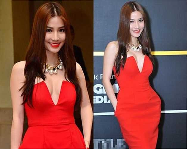 Chiếc đầm đỏ với thiết kế xẻ sâu ngực ngút ngàn đã toát lên vẻ đẹp trưởng thành của cô.