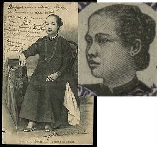 hân dung cô Ba, người được cho là hình mẫu của người phụ nữ trên bao bì. Theo nhiều giai thoại, cô Ba là người đẹp nức tiếng bấy giờ. Trong 'Sài Gòn năm xưa', cụ Vương Hồng Sển có viết: Trong giới huê khôi, có Cô Ba, con gái thầy thông Chánh, là đẹp không ai bì; đẹp tự nhiên, không răng giả, không ngực keo su nhơn tạo, tóc dài chấm gót, bới ba vòng một ngọn, mướt mượt và thơm phức dầu dừa mới thắng, đẹp không vì son phấn giả tạo, đẹp đến nỗi nhà nước in hình vào con tem nhà Thơ Dây Thép