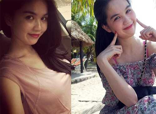 Trái ngược nét ngây thơ, khi để mặt mộc Ngọc Trinh không quá hoản hảo. 