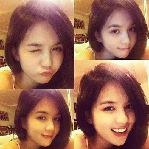 Khoảnh khắc chụp ảnh tự sướng 'chu môi' rất đáng yêu phù hợp với lứa tuổi 9X của cô nàng