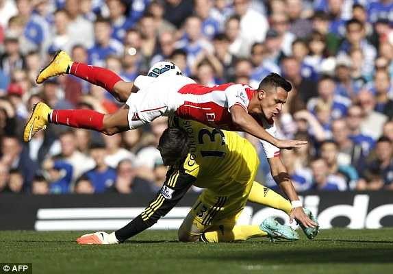 Sanchez va chạm cực mạnh với Courtois