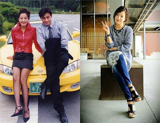 Kim Hee Sun không khác biệt nhiều so với 18 năm trước: bức ảnh chụp năm 1996 với Jang Dong Gun khi cả hai cùng đóng chung phim truyền hình Repechage lúc Kim Hee Sun 19 tuổi (trái) và hình ảnh hiện tại khi ngọc nữ đã 37 tuổi (phải) 