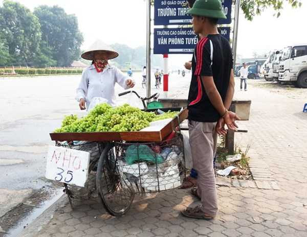 Nho xanh giá 35.000 đồng/kg được người bán quảng cáo là nho Ninh Thuận. Ảnh: Ngọc Lan.