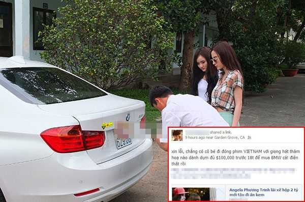 Hay trong lần nữ diễn viên Biết chết liền khoe xế hộp 2 tỷ, ca sĩ Tóc Tiên cho rằng cô không thể nào dành dụm 100.000 USD trước 18 tuổi để có thể tậu về chiếc xe BMW.