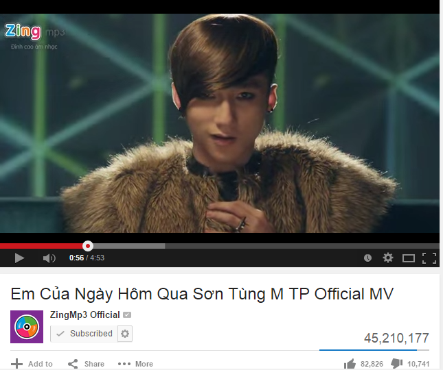 Em của ngày hôm qua đã vượt mốc 45 triệu lượt xem trên trang chia sẻ video lớn nhất thế giới YouTube.