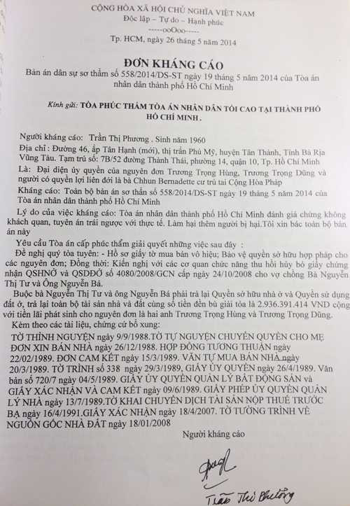 Vụ án 175 Nam Kỳ Khởi Nghĩa: Nguyên đơn tiếp tục kháng cáo