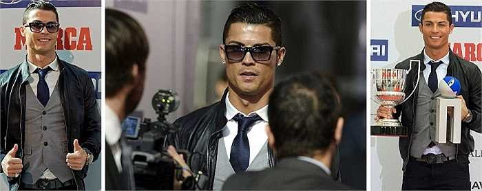 Ngày hôm qua, trước khi lên đường tập trung cùng Đội tuyển Bồ Đào Nha, Ronaldo xuất hiện rất bảnh bao trong buổi lễ trao giải thưởng Pichichi (Vua phá lưới La Liga 2013-14) và Di Stefano (Cầu thủ xuất sắc nhất La Liga 2013-14). 