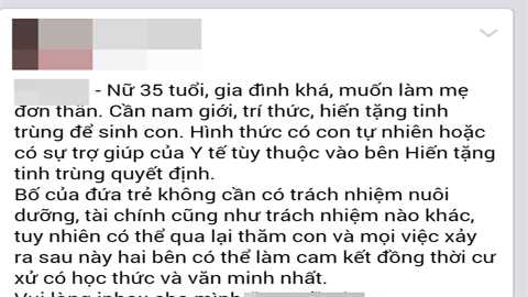xin tinh trùng, sinh con, rao thông tin trên mạng, Hà Nội