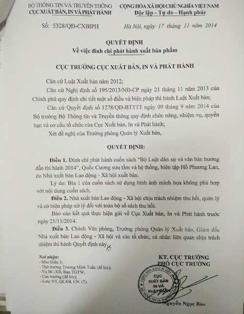 Quyết định xử lý của Cục Xuất bản, in và phát hành đối với cuốn sách Luật có bìa phản cảm 