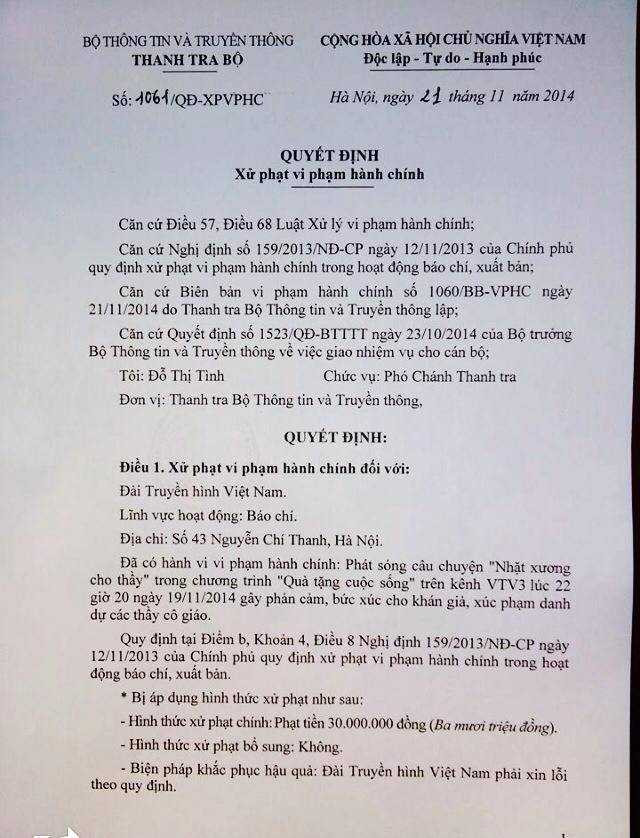 Chiếu phim gây phản cảm, VTV bị phạt 30 triệu đồng