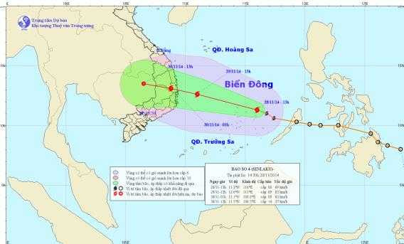 Bão số 4 tiến về nước ta di chuyển thế nào?