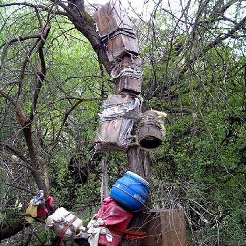 Những thi thể xấu được đặt ngồi trong chiếc hộp nhựa, chiếc giỏ hoặc chiếc thùng và quấn chặt như khi còn trong bào thai.