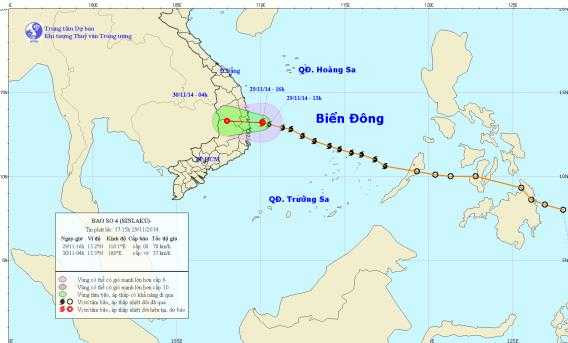 Bão số 4 đang thẳng tiến Bình Định, Phú Yên, gió giật cấp 6