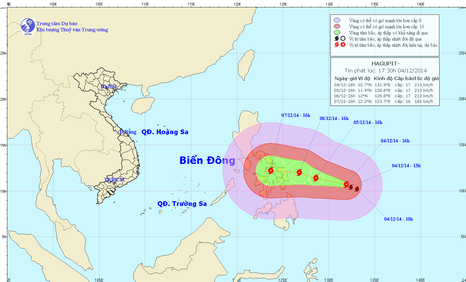 Siêu bão Hagupit mạnh cấp 17 'đe doạ' biển Đông