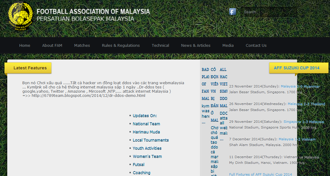 Hacker Việt Nam để lại lời nhắn trên website chính thức của FAM.