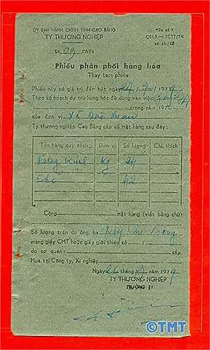 Phiếu phân phối hàng hóa thay tem phiếu. 