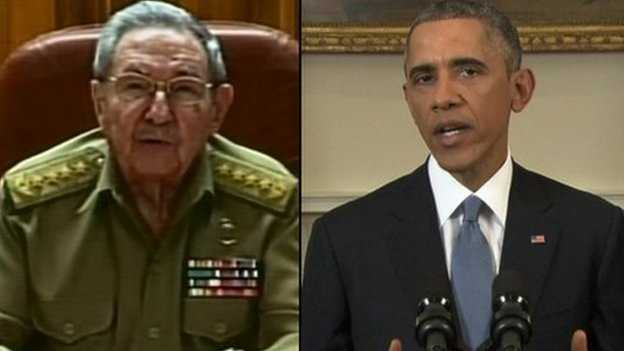 Chủ tịch Cuba Raul Castro (trái) và Tổng thống Mỹ Obama