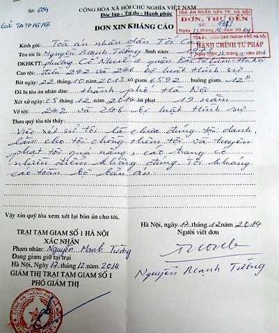 Nguyễn Mạnh Tường kháng cáo kêu oan