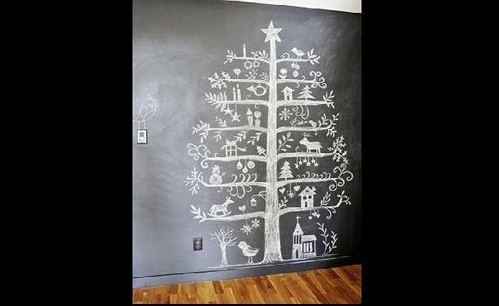 14. Đơn giản nhất có thể là một cây thông được vẽ trực tiếp trên tường. Tùy vào mong muốn của mỗi người, có người muốn cây thông thật sặc sỡ nhưng cũng có nhiều người ưa chuộng sự nhẹ nhàng đơn giản nhưng cây vẽ bằng sơn sẽ luôn là rẻ nhất mà cũng không thua kém những cây thông thật.