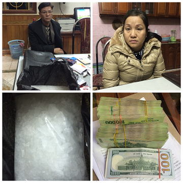 Nguyễn Thế Sơn và Đào Thị Hải cùng tang vật vụ án