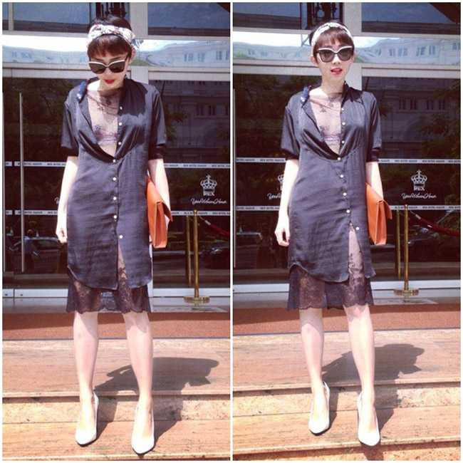 Chính vì yêu thích sự trễ nải nên những bộ đầm mang phong cách đồ ngủ không thể nào nằm ngoài tầm ngắn của Tóc Tiên.