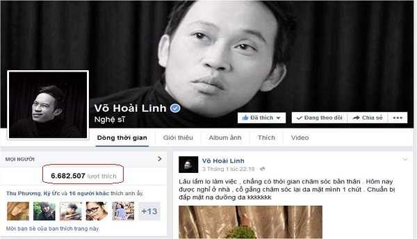 Trang Facebook của Hoài Linh có gần 7 triệu lượt bấm yêu thích.