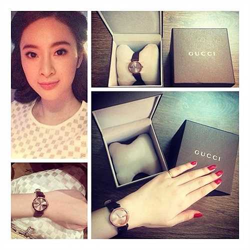 Angela Phương Trinh khoe chiếc đồng hồ hiệu Gucci đắt tiền.
