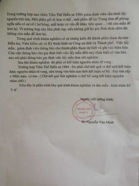 Lấy tim nạn nhân đi giám định: Giải trình của cơ quan pháp y