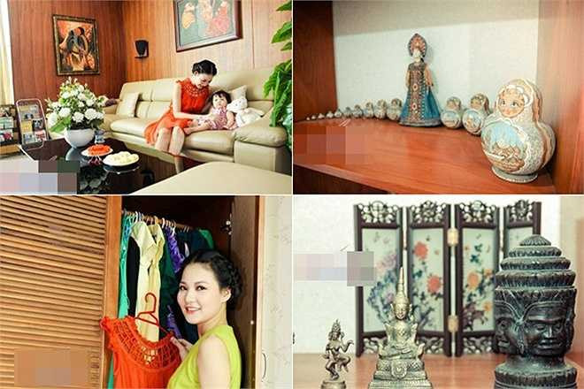 Trị giá căn nhà không được người đẹp gốc Hải Phòng tiết lộ. Cô trang trí tổ ấm bằng tranh sơn dầu và những món đồ mà vợ chồng hoa hậu mua về từ những chuyến công tác ở nước ngoài. (Theo Zing)