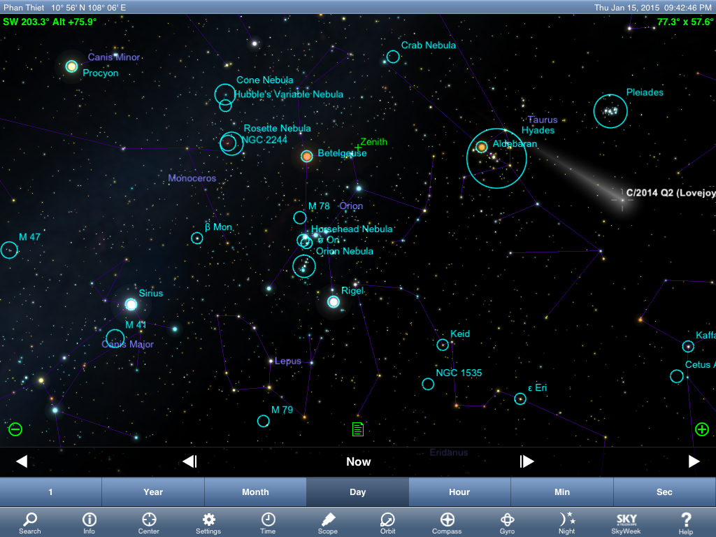 Vị trí sao chổi Lovejoy vào hôm nay 15/01 - Nguồn thienvanhoc.org 