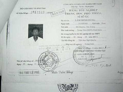 Bằng giả được sử dụng ở Sóc Trăng 