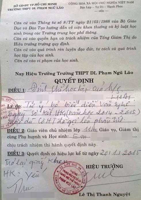 quyết định đình chỉ học