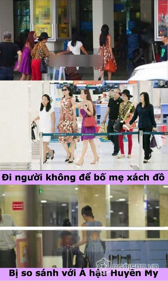 Cô bị chỉ trích vì dửng dưng để bố mẹ khệ nệ xách đồ và một lần nữa bị so sánh với Á hậu Huyền My
