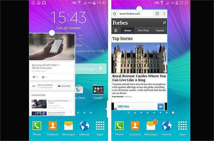 Galaxy Note 4 có chế độ nhiều cửa sổ.