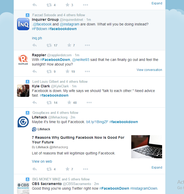 Trên Twitter, người dùng cũng than trời vì Facebook sập