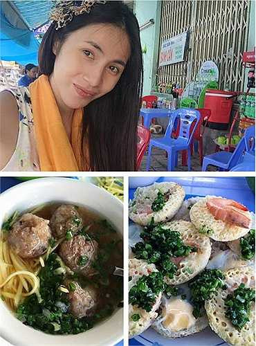 Thủy Tiên giản dị đi ăn vỉa hè khi cô tới Nha Trang.