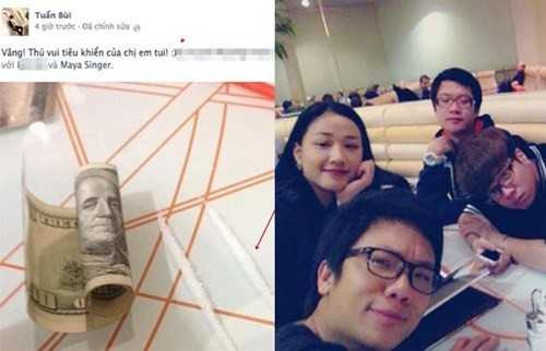 Bùi Anh Tuấn, Maya dựng cảnh dùng ma túy: Trong lúc ngồi tại phòng chờ của sân bay, Maya và Bùi Anh Tuấn cùng nhau đăng hình ảnh tờ tiền được cuộn tròn cùng với hai vệt đường màu trắng lên trang cá nhân với dòng chia sẻ: "Thú vui tiêu khiển của chị em tui". Một người bạn của cặp đôi này còn đăng lại clip họ hào hứng dàn cảnh và dùng điện thoại để chụp đăng facbook.