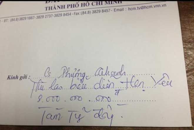 Phương Thanh tiết lộ cát-xê 8 tỷ: Vào đầu năm 2014, Phương Thanh bất ngờ cho đăng tải chiếc phong bì kèm theo dòng chia sẻ: Thù lao biểu diễn cao nhất Việt Nam hiện nay. Tám tỷ đồng cho một show diễn Hẹn yêu.