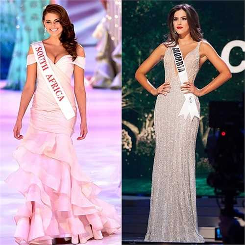 Hai người đẹp lộng lẫy trong trang phục dạ hội khi đi thi.