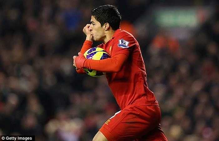 Luis Suarez bị treo giò 8 trận vì lỗi cắn vào tay Ivanovic cuối mùa 2012-13. Bước sang mùa giải mới, tiền đạo Uruguay sáng tác màn ăn mừng hôn tay nổi tiếng