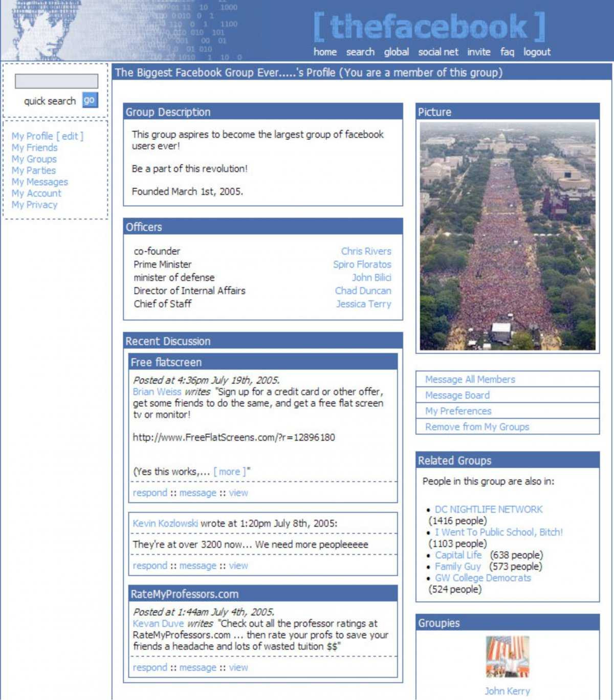 Đây là tất cả những gì chúng ta có thể thấy trên giao diện trang chủ của Facebook vào năm 2005