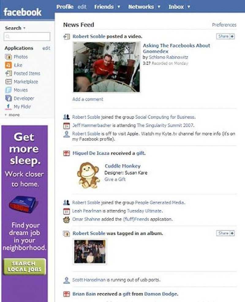 Giao diện trang chủ mới của Facebook vào năm 2006